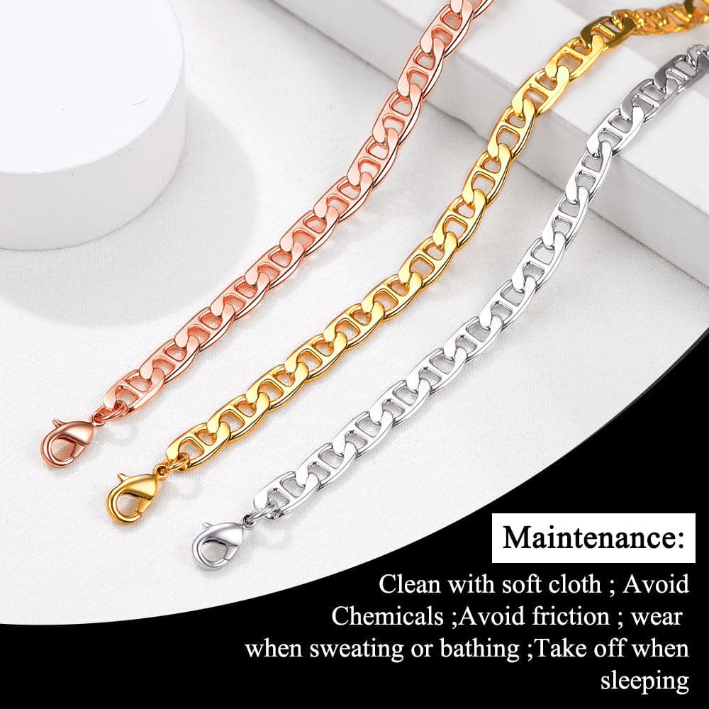 U7 Flat Mariner Chain Ankle Bracelet for Women Summer Beach Anklets 