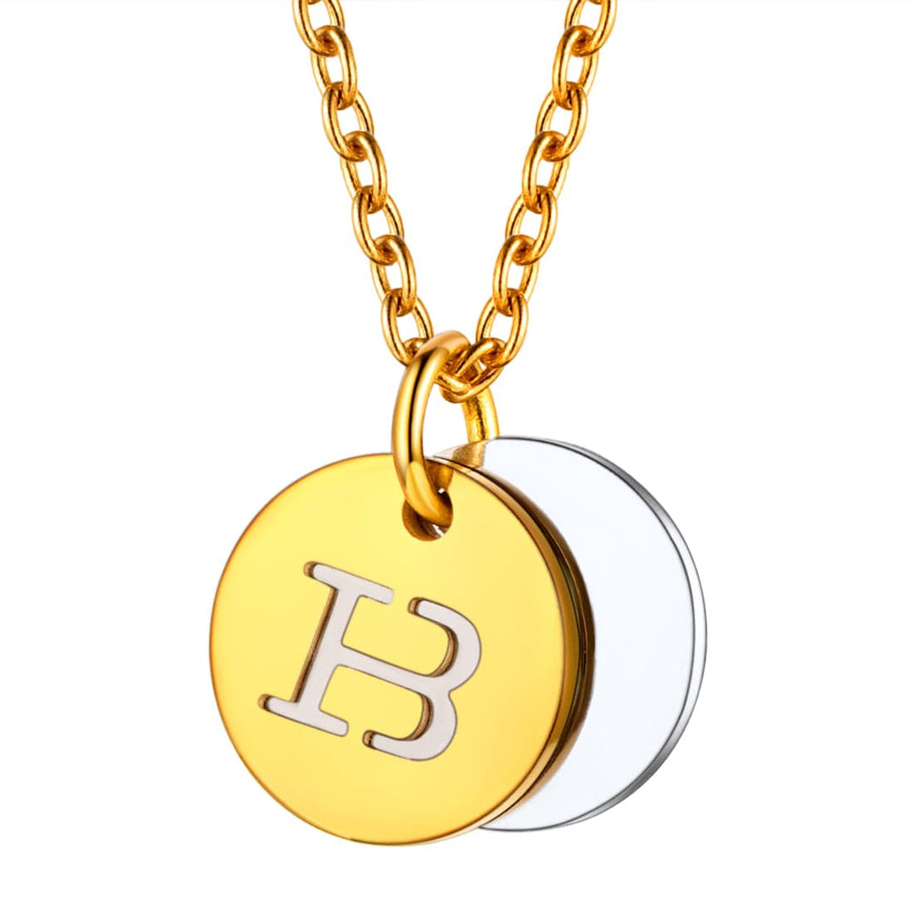 Custom Engraved Two-Tone A-Z Initial Necklace 18K Gold Plated 