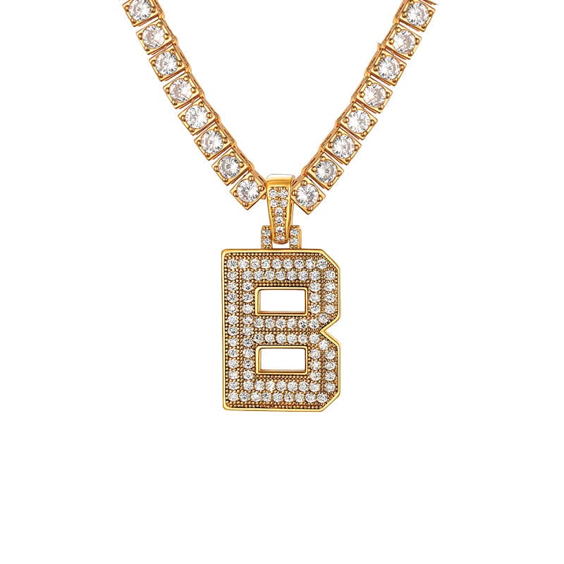 Personalized Gold Plated Full Cubic Zirconia A-Z Letter Initial Necklace 