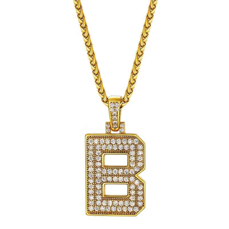 Personalized Gold Plated Full Cubic Zirconia A-Z Letter Initial Necklace 