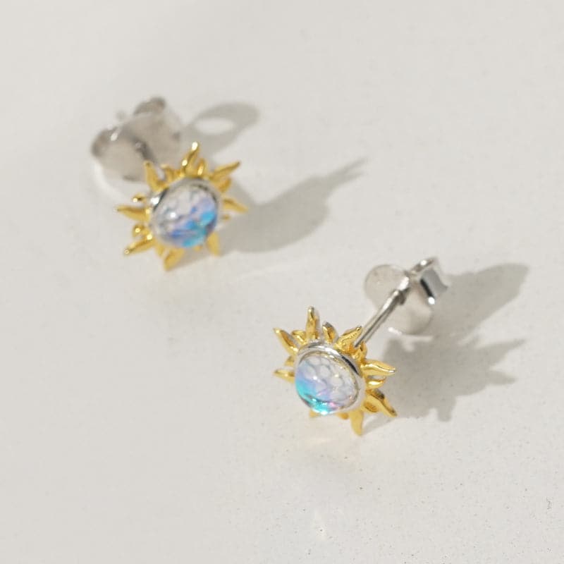 925 Sterling Silver Moonstone Sun Earrings Necklace 