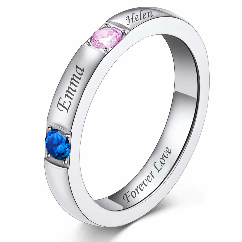 Family Birthstone Ring With Custom Names For Women 