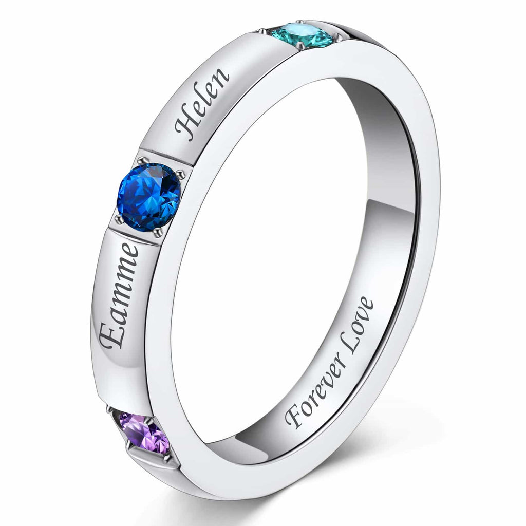 Family Birthstone Ring With Custom Names For Women 