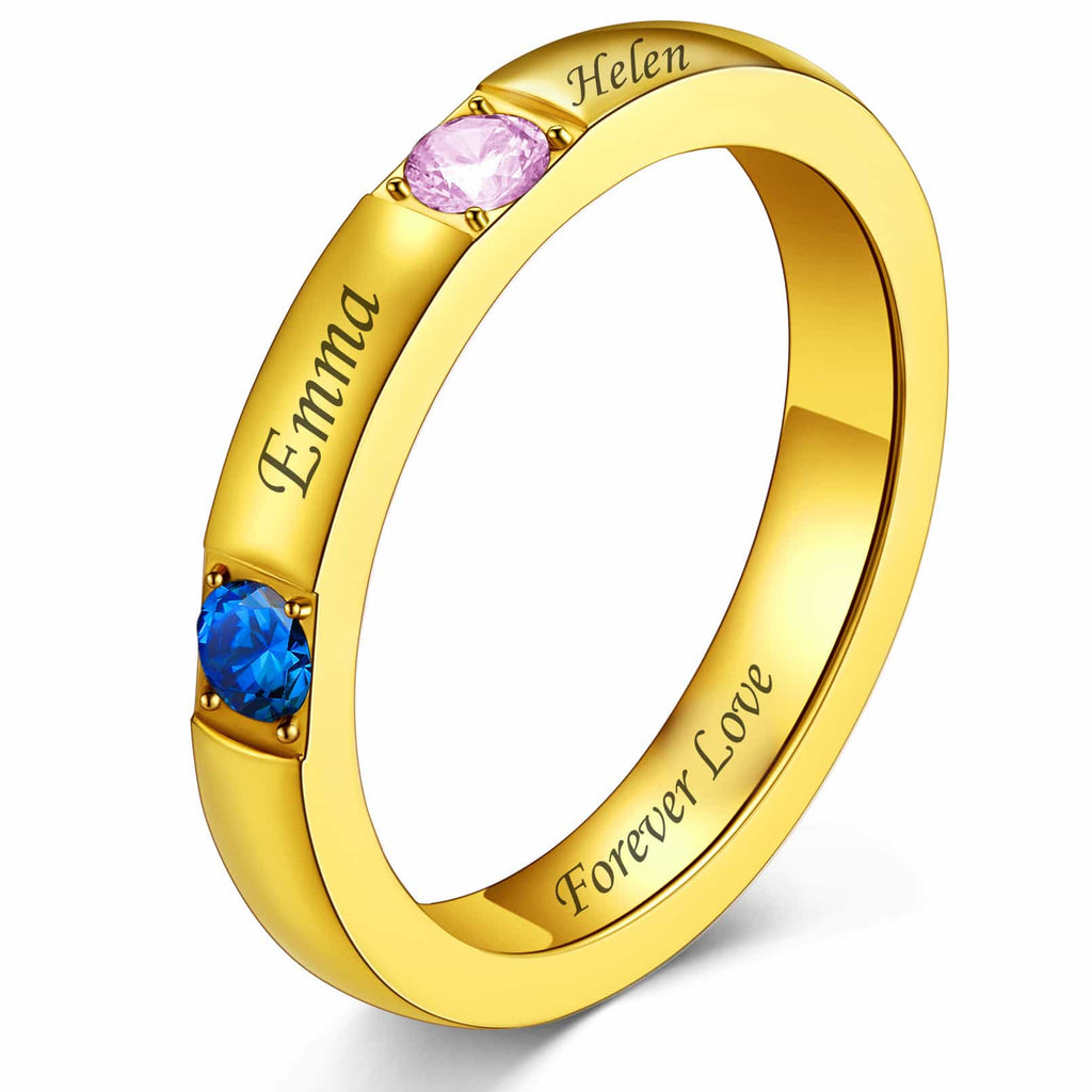 Family Birthstone Ring With Custom Names For Women 