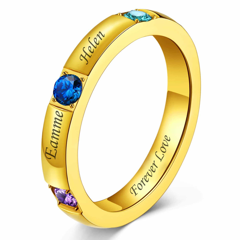 Family Birthstone Ring With Custom Names For Women 