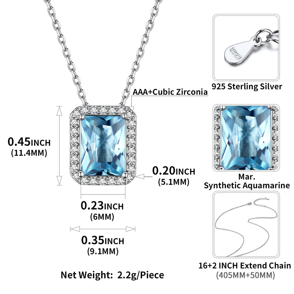 U7 Jewelry Silver Birthstone Jewelry Set Emerald Cut Necklace Earrings Ring 