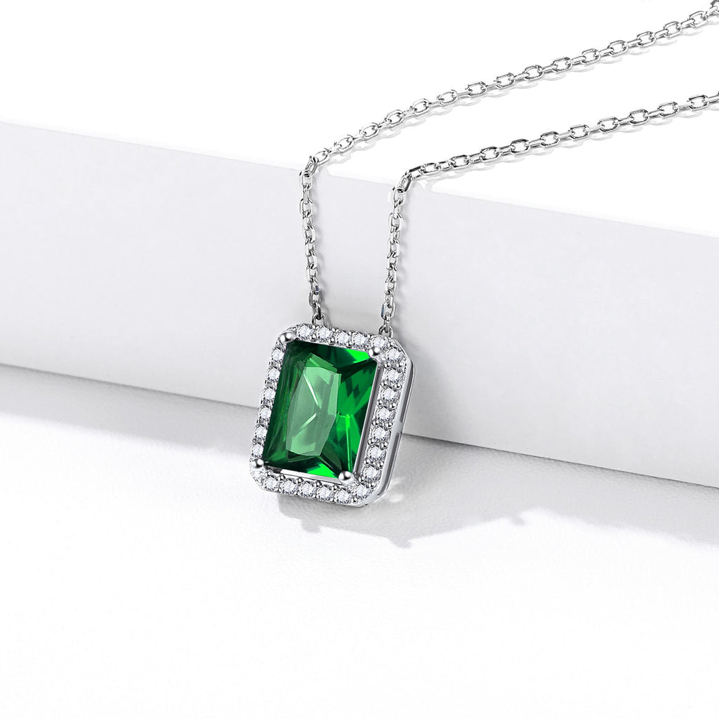 U7 Jewelry Silver Birthstone Jewelry Set Emerald Cut Necklace Earrings Ring 