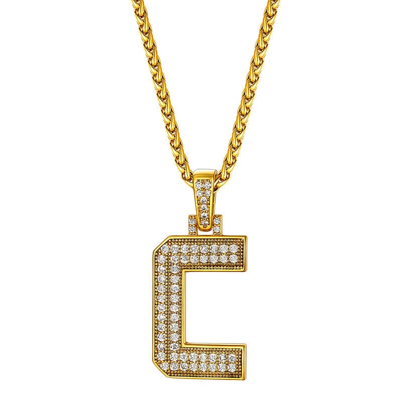 Personalized Gold Plated Full Cubic Zirconia A-Z Letter Initial Necklace 