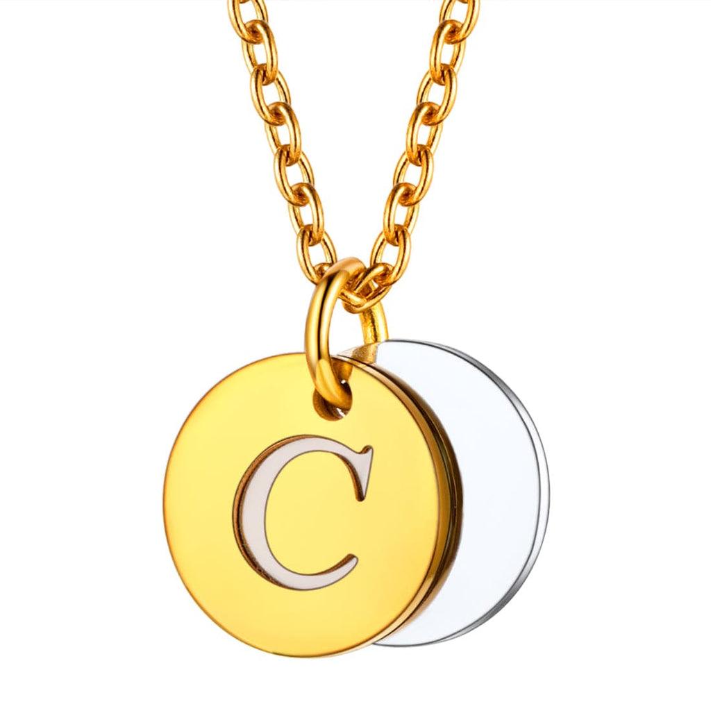 Custom Engraved Two-Tone A-Z Initial Necklace 18K Gold Plated 