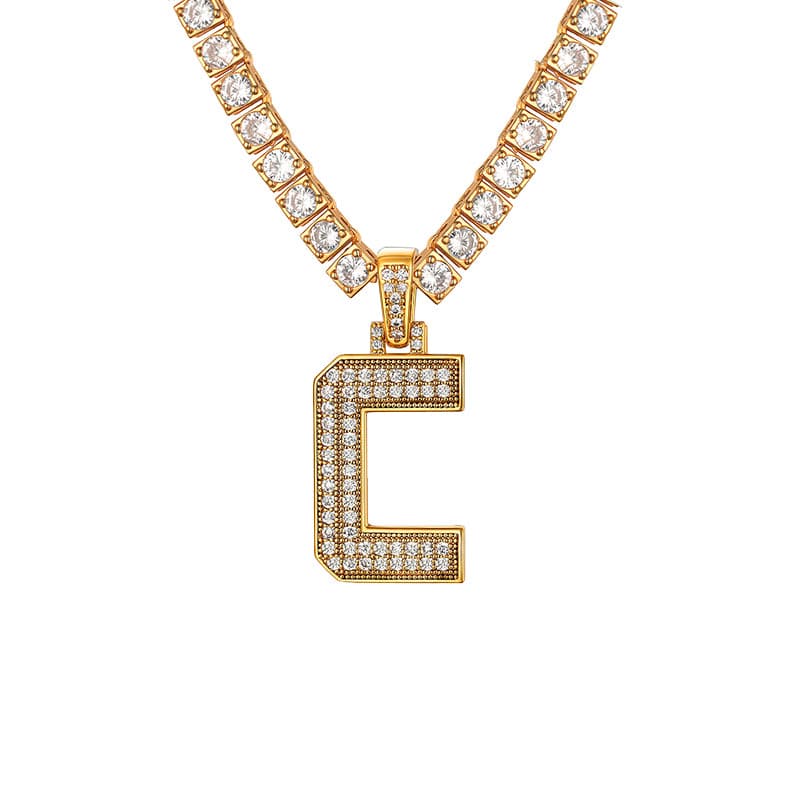 Personalized Gold Plated Full Cubic Zirconia A-Z Letter Initial Necklace 