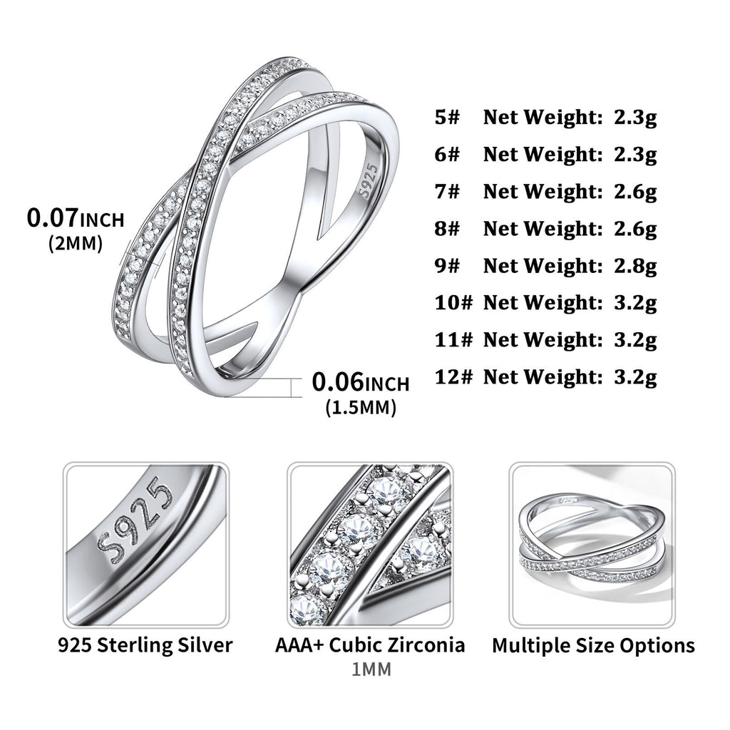 U7 Jewelry Sterling Silver Cubic Zirconia Ring Criss Cross X Ring 