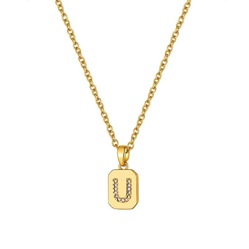 U7 Jewelry Initial Necklace for Women Letter Necklace Square 