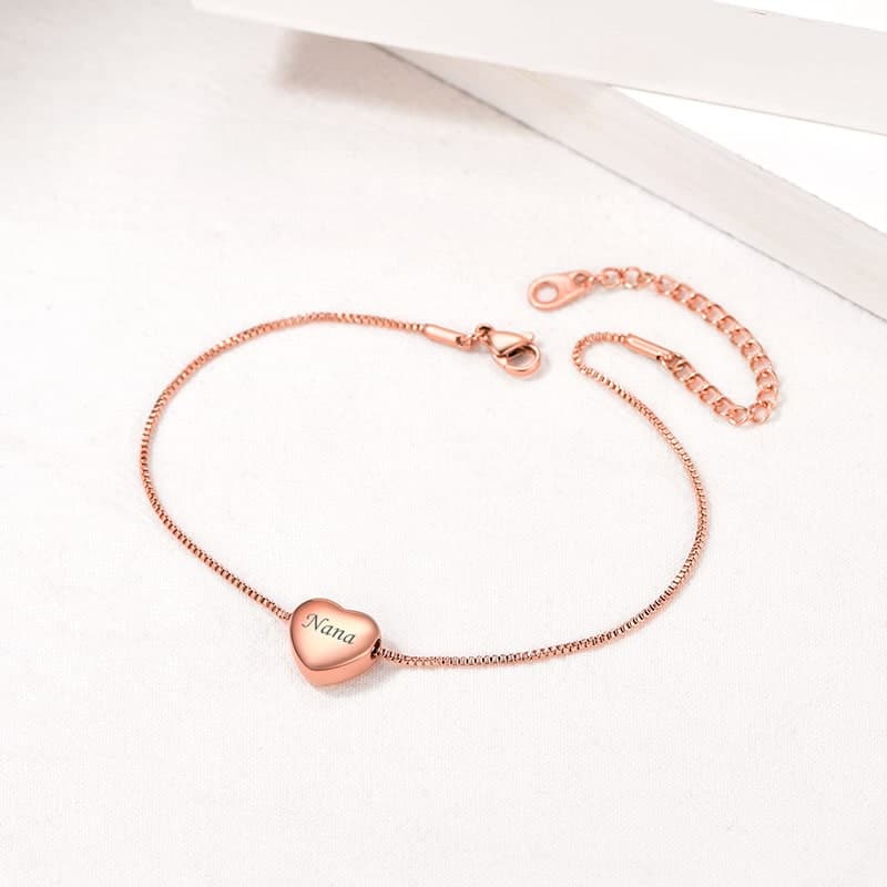 Engraved Summer Anklet for Women Hear Box Chain Ankle Bracelet 