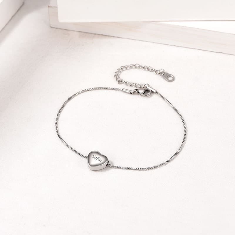 Engraved Summer Anklet for Women Hear Box Chain Ankle Bracelet 