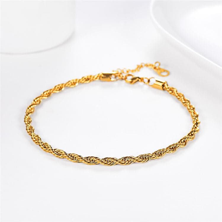 Twisted Rope Chain Anklet for Women Gold Ankle Bracelet 3MM Wide 