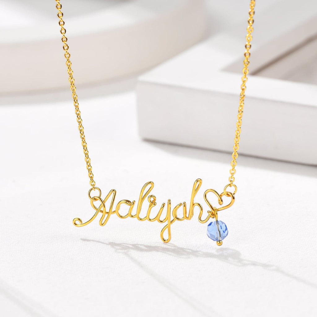 U7 Jewelry Personalized Handmade Wire Name Necklace with Birthstone 