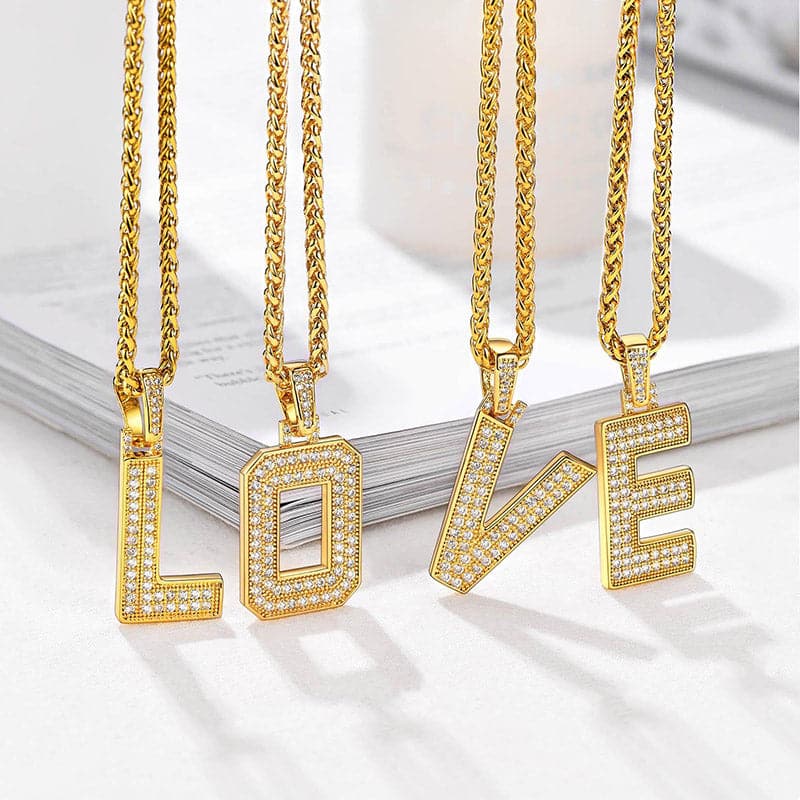 Personalized Gold Plated Full Cubic Zirconia A-Z Letter Initial Necklace 