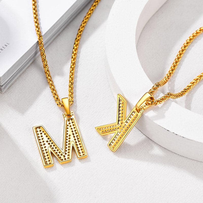 Personalized Gold Plated Full Cubic Zirconia A-Z Letter Initial Necklace 