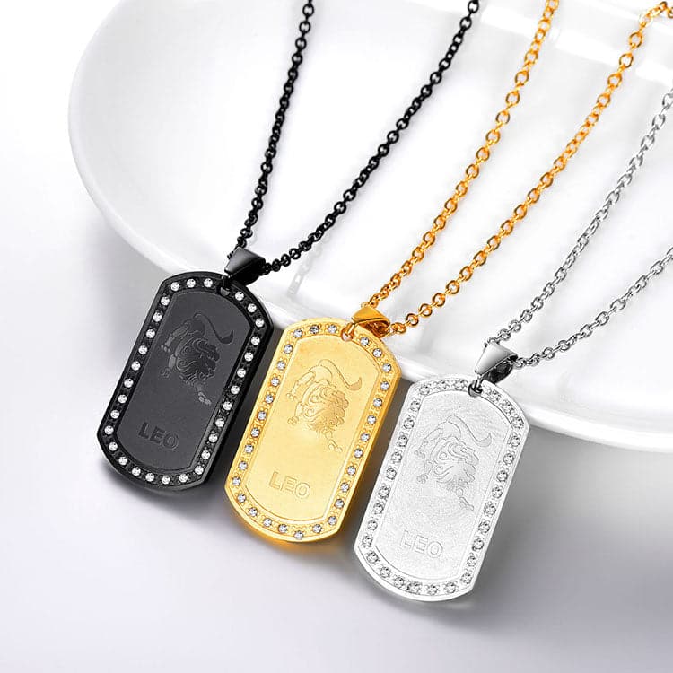 U7 Jewelry Engraved 12 Constellations Zodiac Necklace Military Dog Tag 