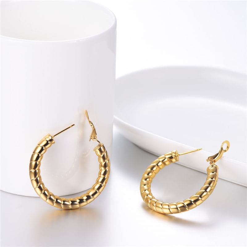 Tube Hoop Earrings 18K Gold Plated Hollow For Women 