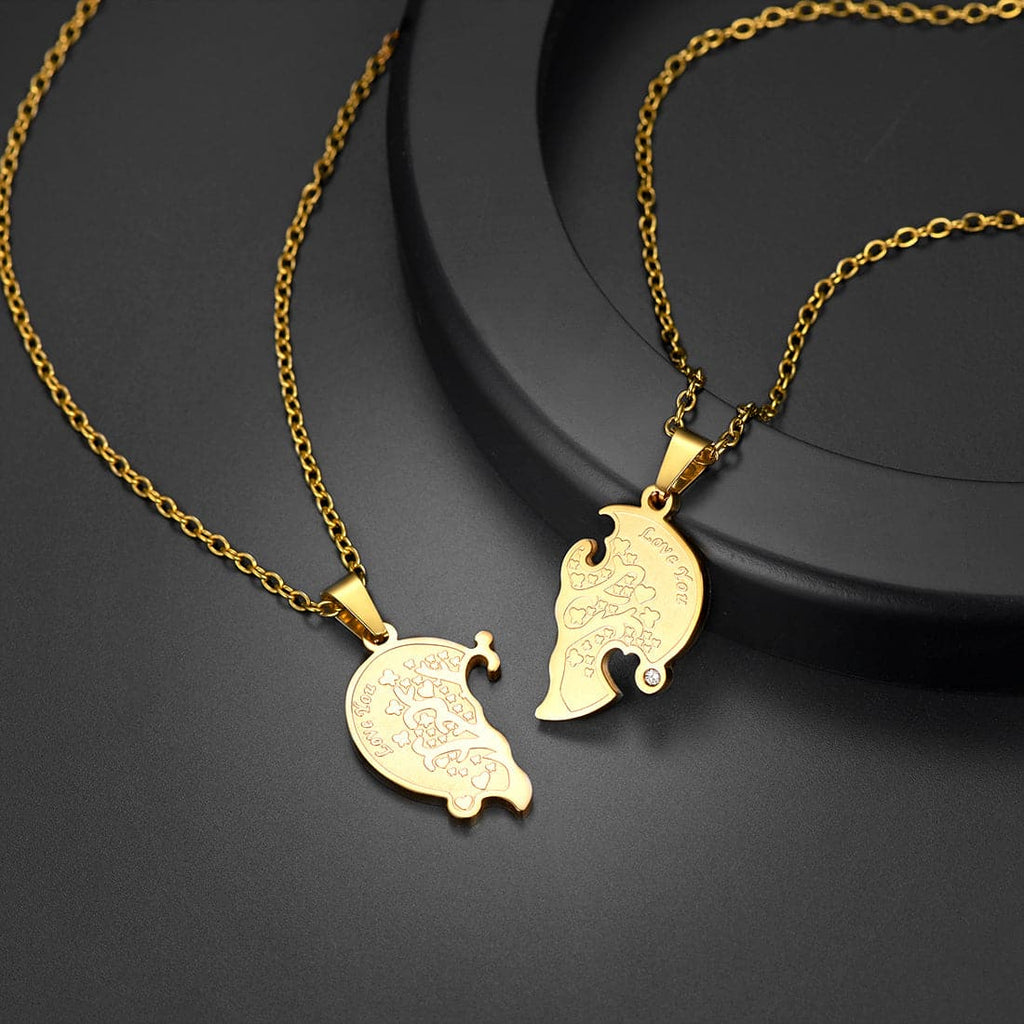 Personalized Engraved Family Tree of Life Puzzle Piece Couple Necklace 