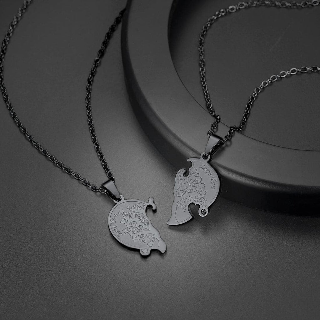 Personalized Engraved Family Tree of Life Puzzle Piece Couple Necklace 