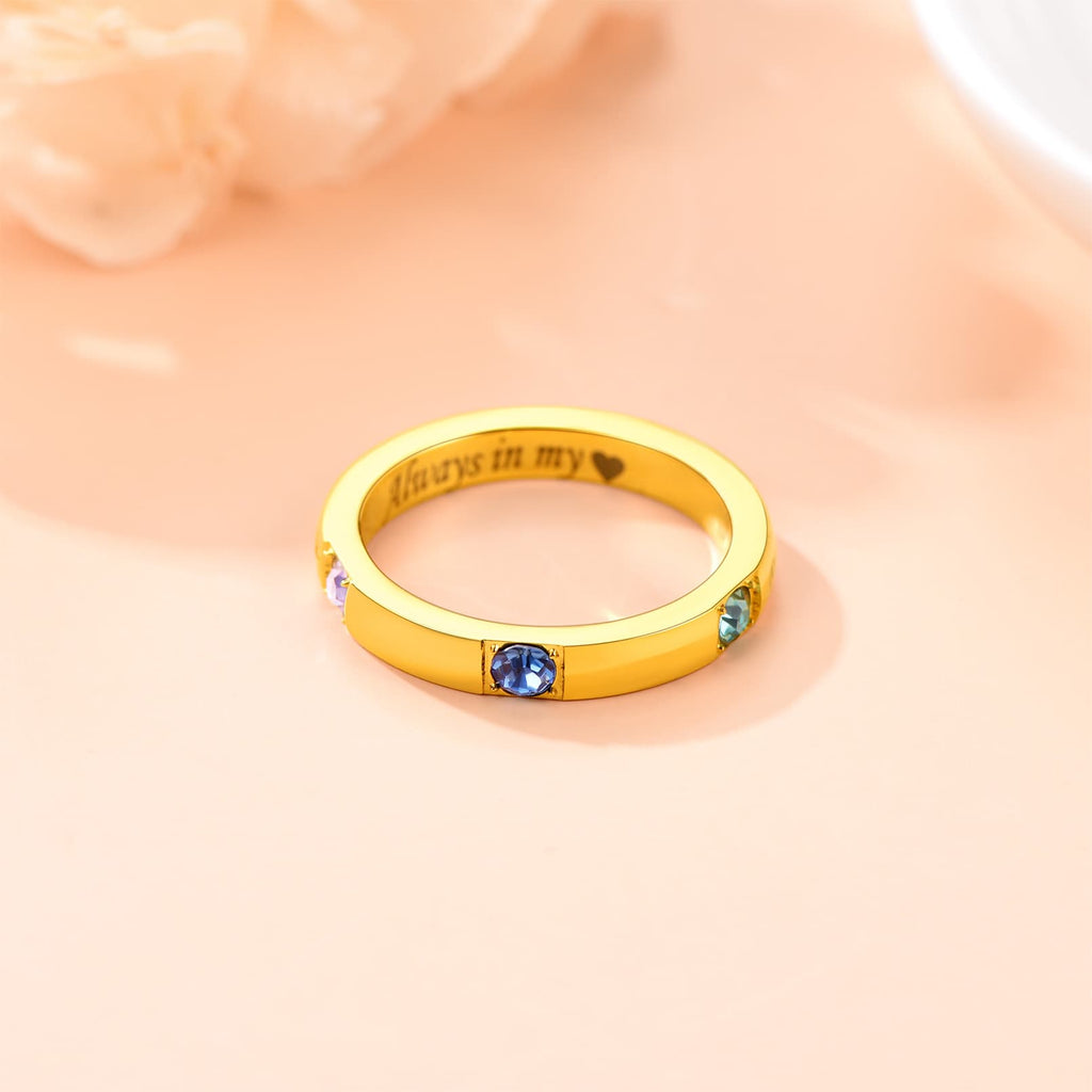 Family Birthstone Ring With Custom Names For Women 