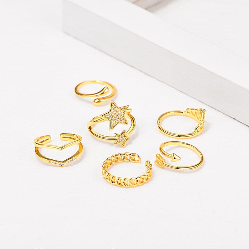 18K Gold Plated 6 PCS Stackable Knuckle Rings Set For Women 