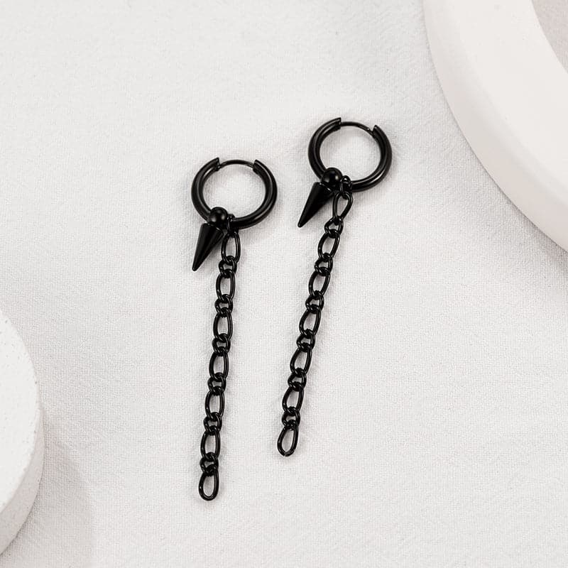 Punk Polished Surgical Stainless Steel Long Hinged Link Cone Hoop Earrings 