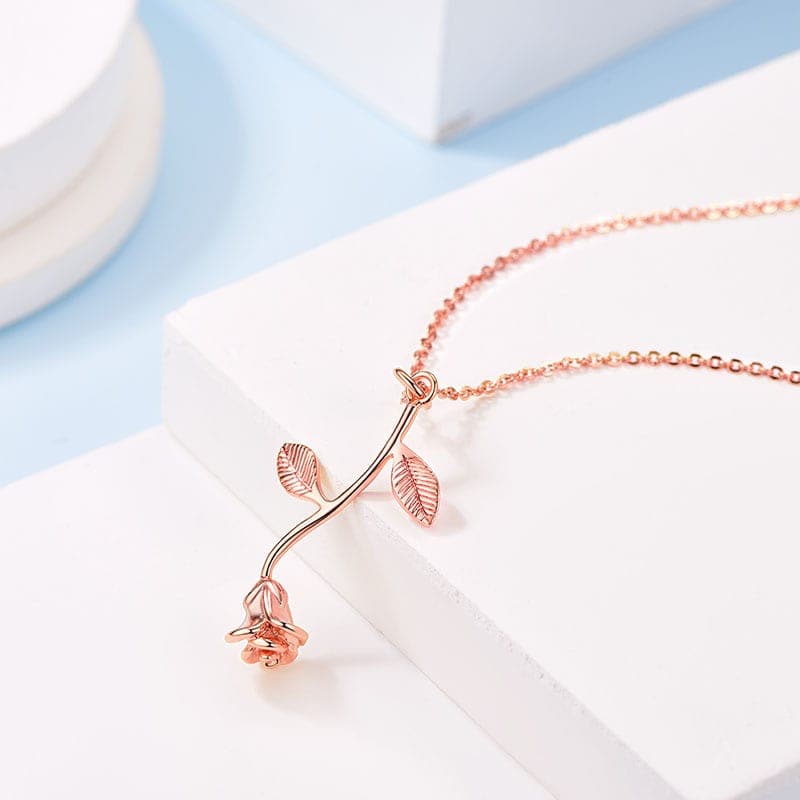 Classic Engravable 3D Rose Flower Necklace Floral Charm Pendant Choker For Women 