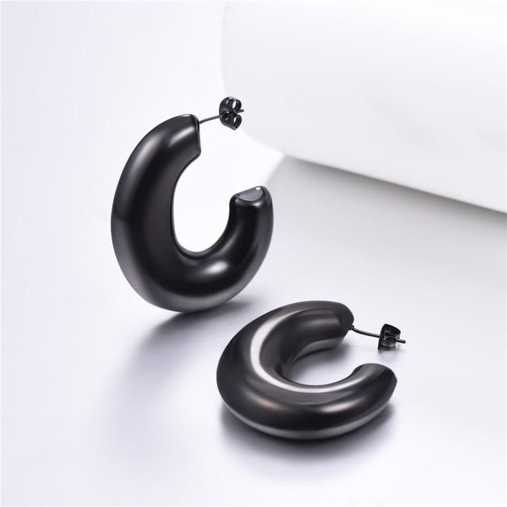 Modern Stainless Steel 40MM Chunky Wide Semicircle C Hoop Earrings 