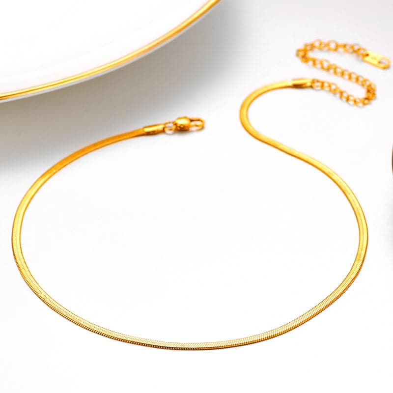 U7 Jewelry Flat Snake Chain Choker Necklace 3MM Gold Chain For Women 