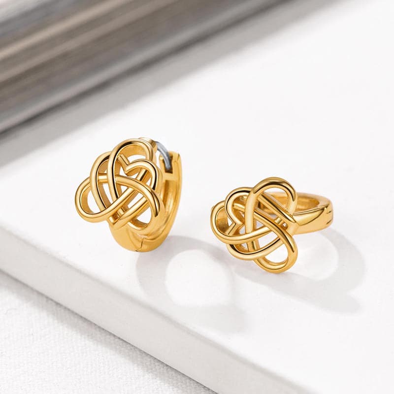 Chic 18K Gold Plated Heart Celtic Knot Cuff Hoop Earrings Silver Post 