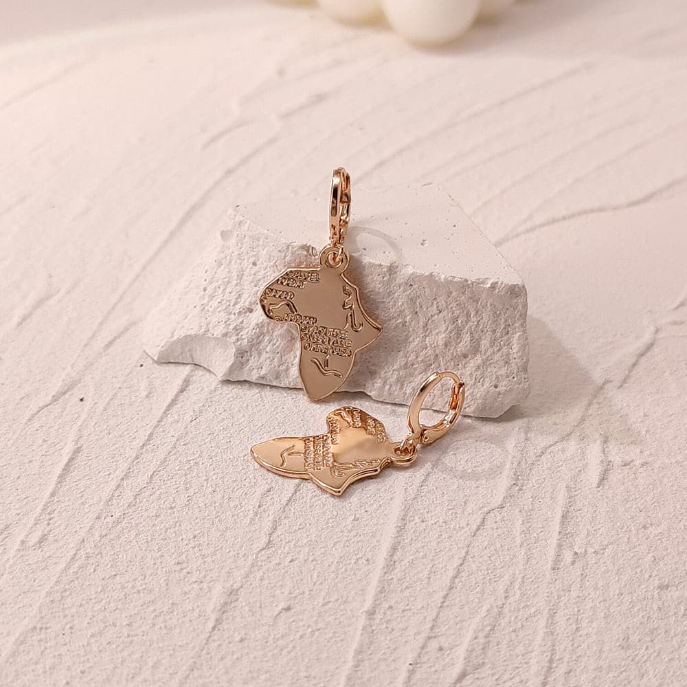 Africa Map Drop Earrings Custom 18K Gold Plated Ethnic African Style For Women 