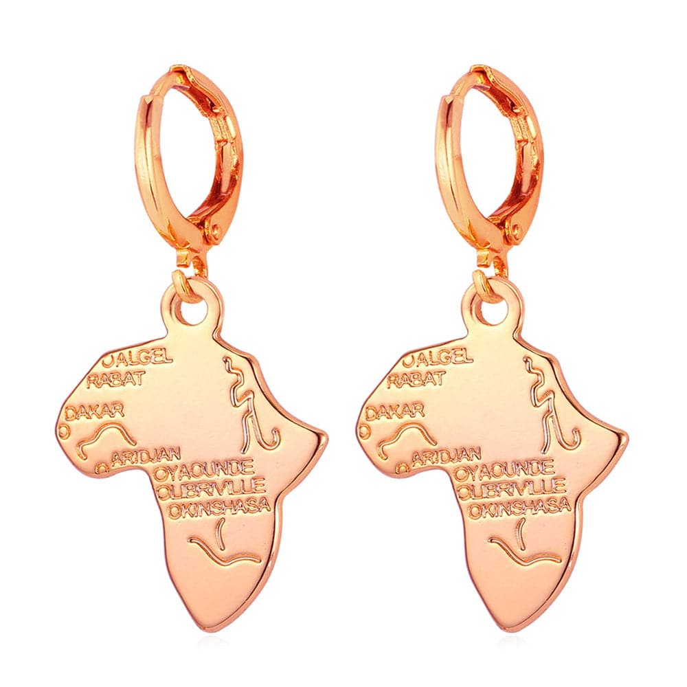 Africa Map Drop Earrings Custom 18K Gold Plated Ethnic African Style For Women 