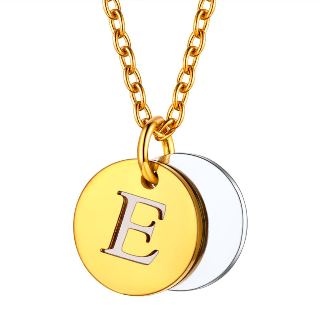 Custom Engraved Two-Tone A-Z Initial Necklace 18K Gold Plated 