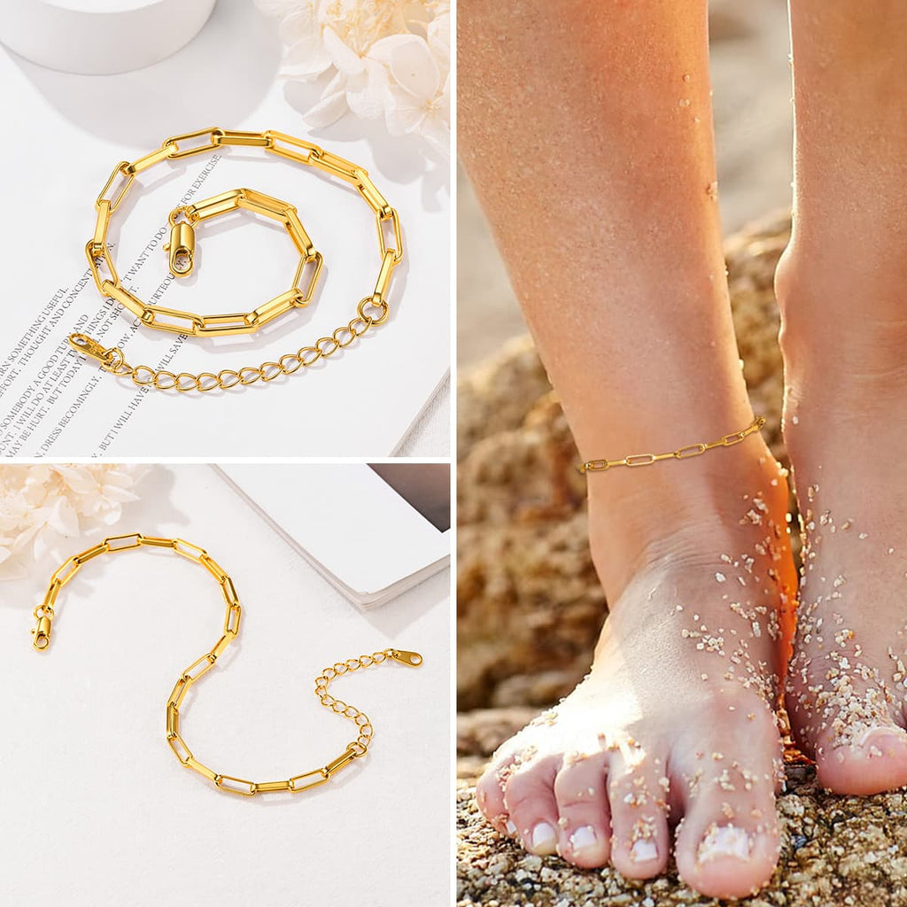 Gold Plated Paperclip Chain Anklet For Women 