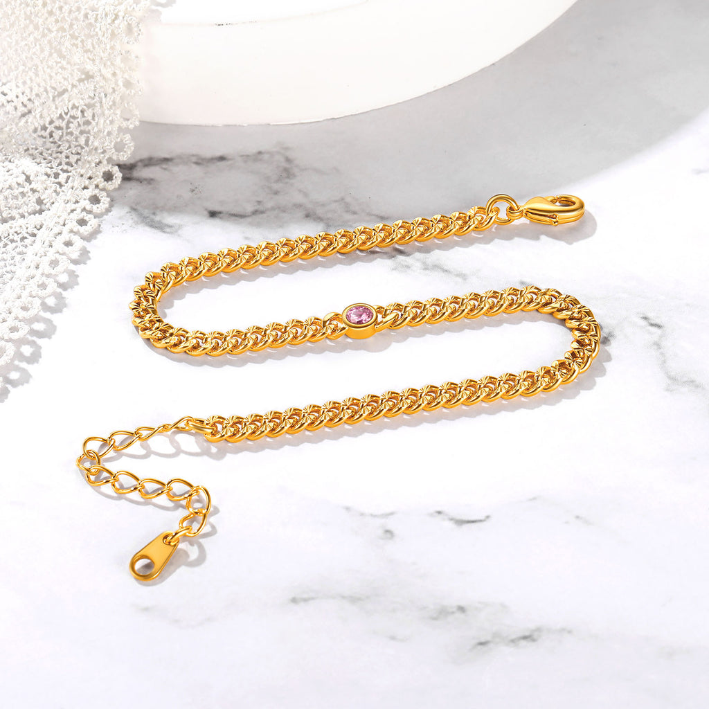 Gold Anklet with Birthstone Flat Mariner Anklet Marina Link Anklet 