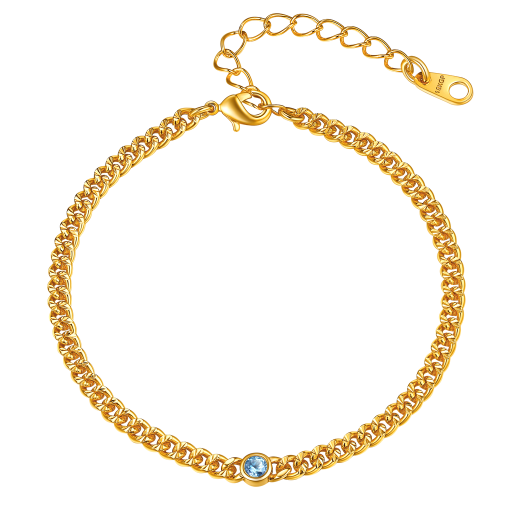 Gold Anklet with Birthstone Flat Mariner Anklet Marina Link Anklet 