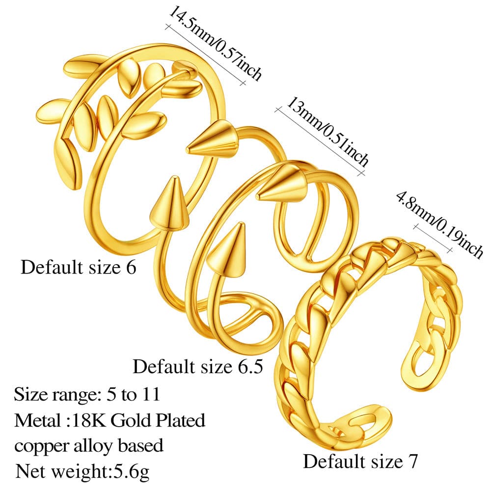 U7 Jewelry Adjustable Ring Sets 3 Pieces Open Ring For Women 