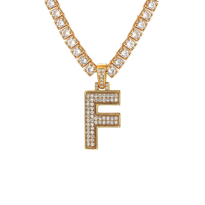 Personalized Gold Plated Full Cubic Zirconia A-Z Letter Initial Necklace 