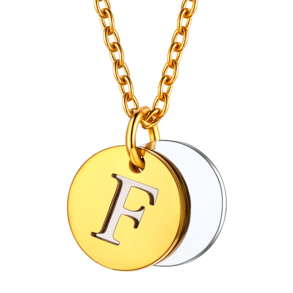 Custom Engraved Two-Tone A-Z Initial Necklace 18K Gold Plated 