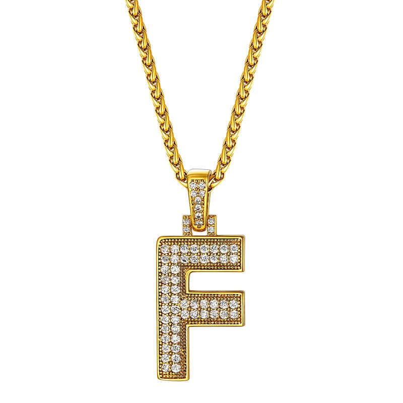 Personalized Gold Plated Full Cubic Zirconia A-Z Letter Initial Necklace 