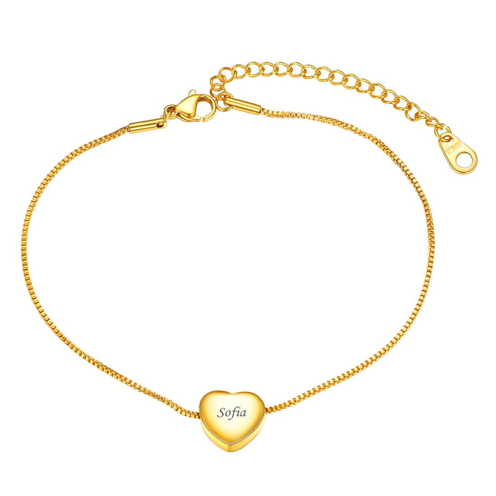 Engraved Summer Anklet for Women Hear Box Chain Ankle Bracelet 