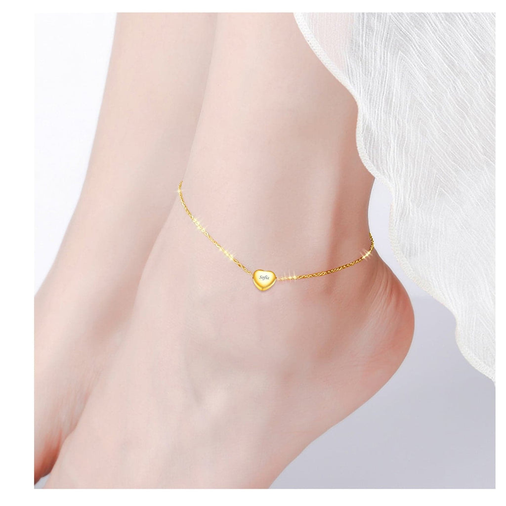 Engraved Summer Anklet for Women Hear Box Chain Ankle Bracelet 