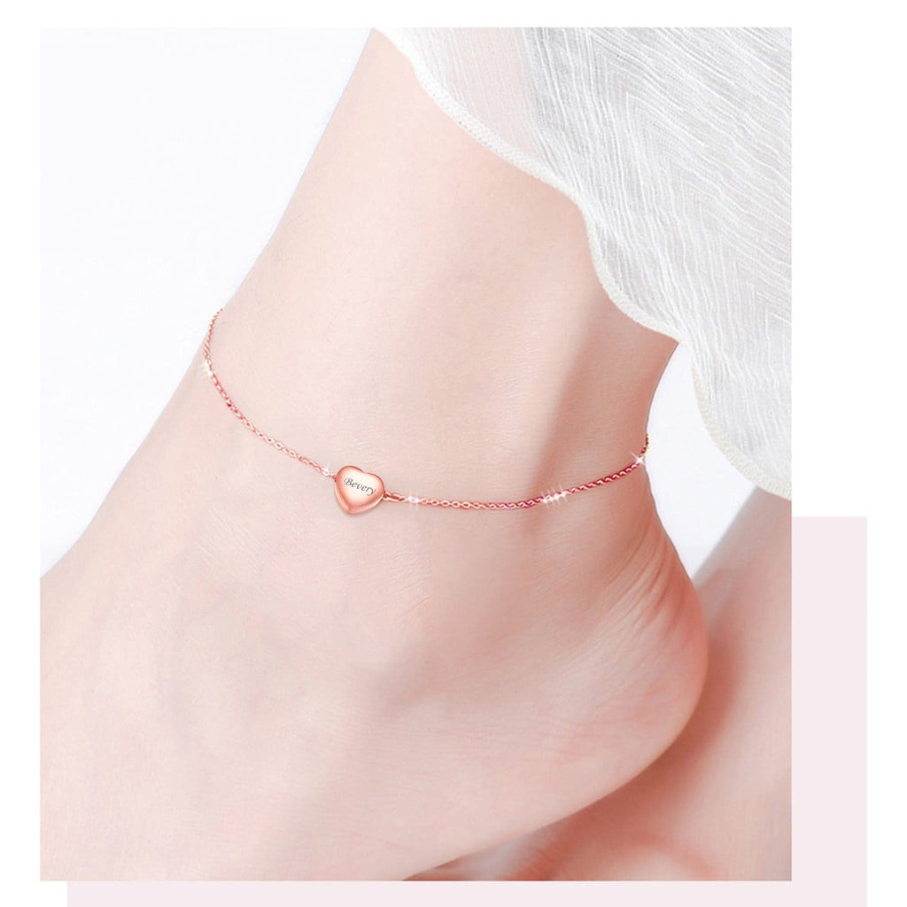 Engraved Summer Anklet for Women Hear Box Chain Ankle Bracelet 