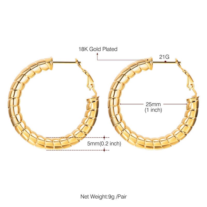 Tube Hoop Earrings 18K Gold Plated Hollow For Women 