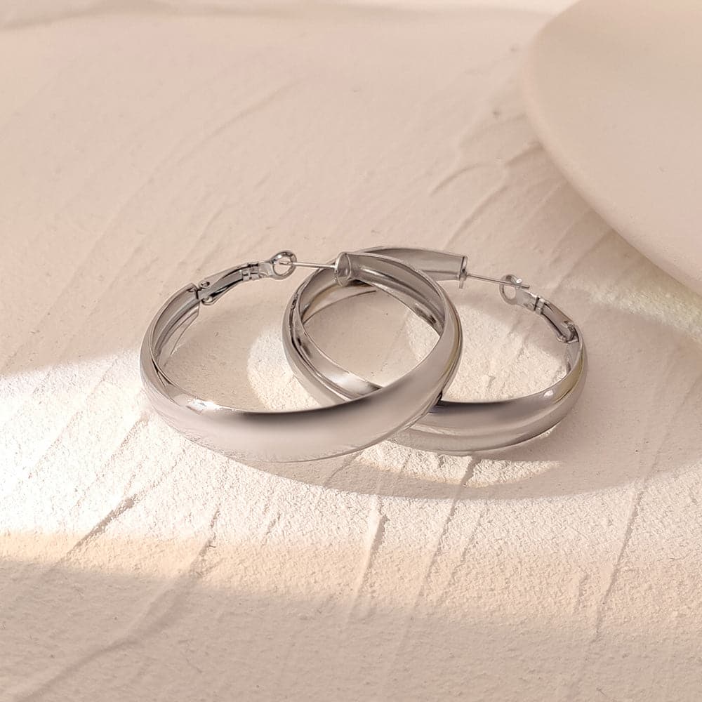 Fashion Stainless Steel 40MM 60MM Wide Round Hoop Loop Earrings 