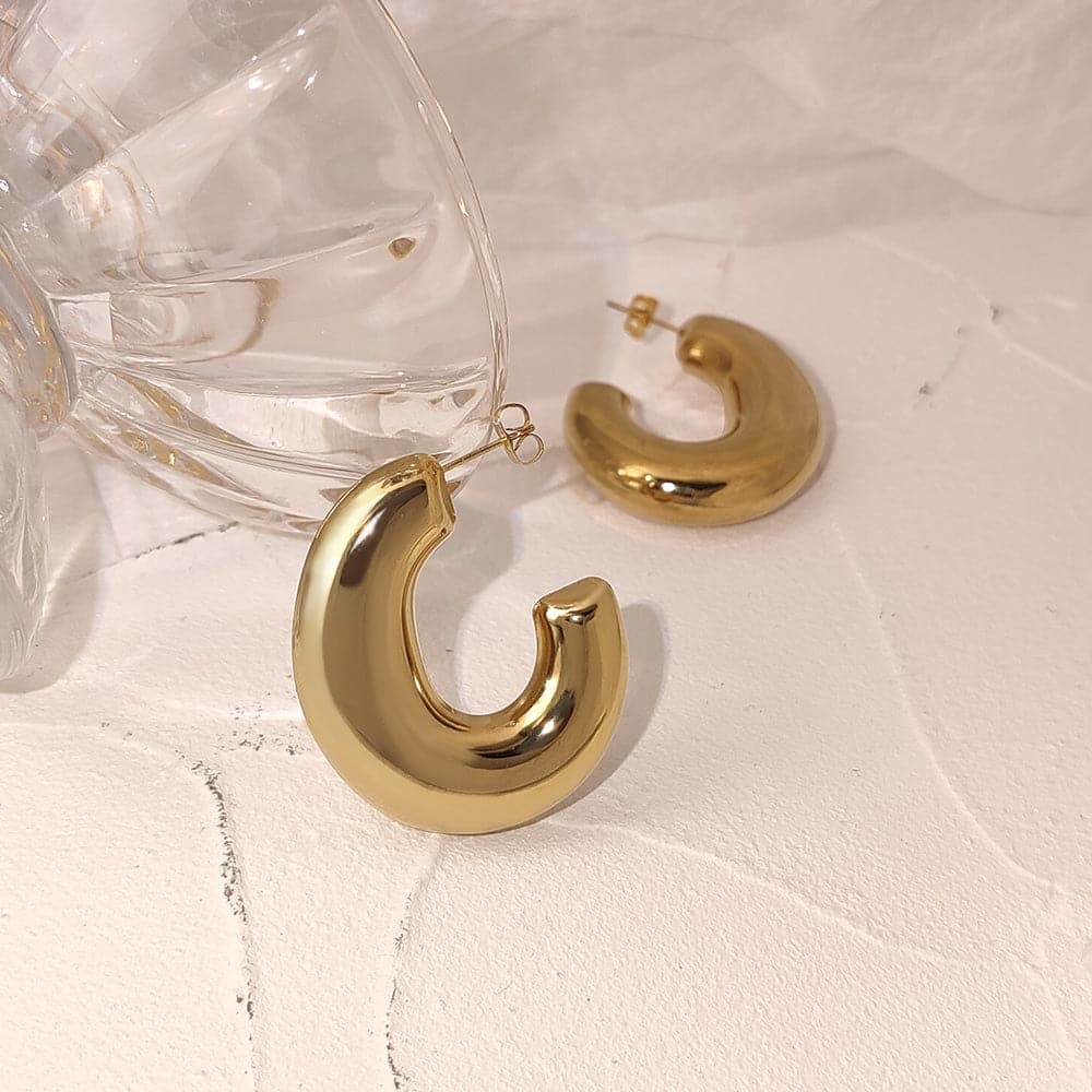 Modern Stainless Steel 40MM Chunky Wide Semicircle C Hoop Earrings 