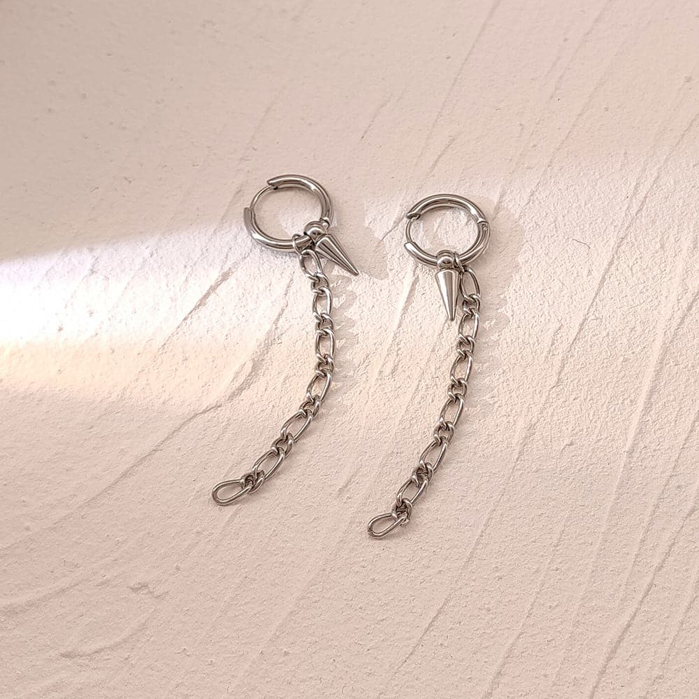 Punk Polished Surgical Stainless Steel Long Hinged Link Cone Hoop Earrings 